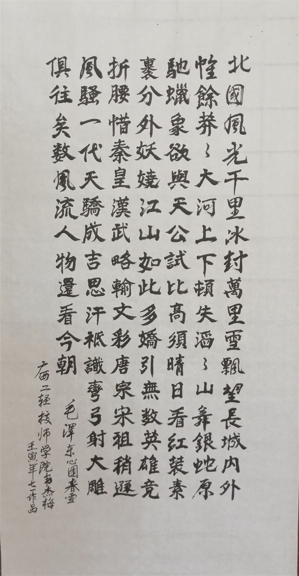 第二党支部 韦杰梅——书法《沁园春·雪》.jpg