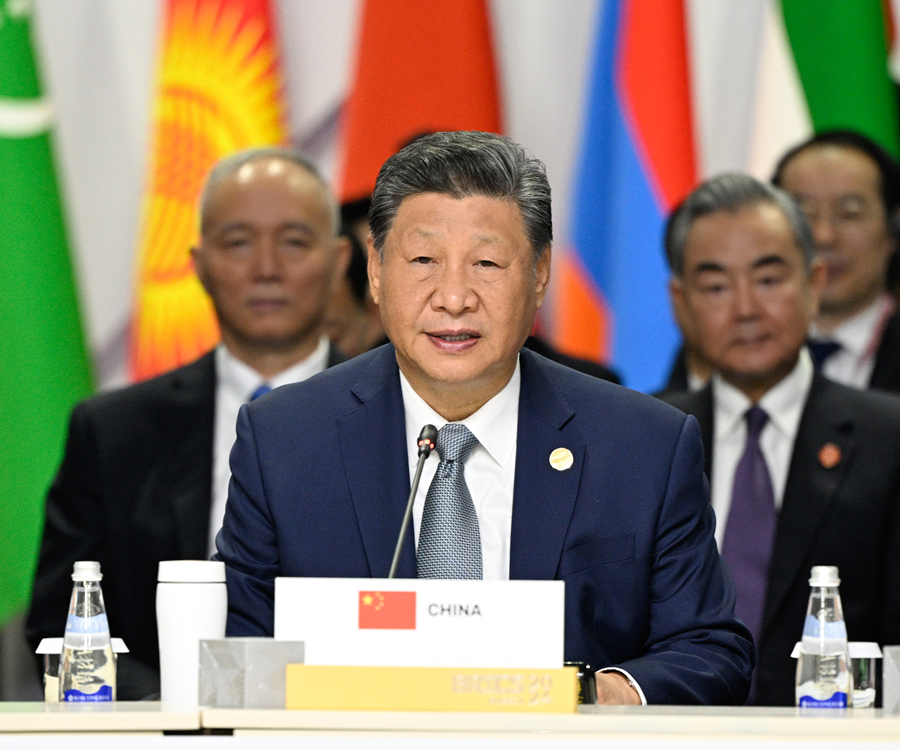 当地时间10月24日上午,国家主席习近平在喀山会展中心出席“金砖+”领导人对话会并发表题为《汇聚“全球南方”磅礴力量 共同推动构建人类命运共同体》的重要讲话。